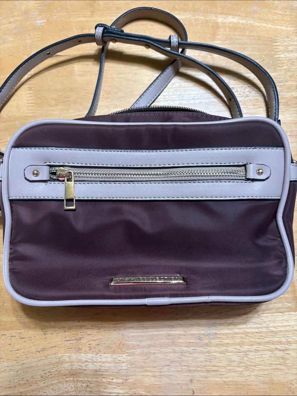 MFK Jimena  Plum Crossbody with Light Pink Trim and Gold Hardware